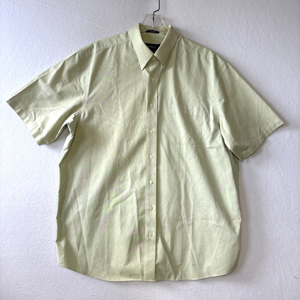 Eddie Bauer Relaxed Fit Wrinkle Resist Lt Green Button Down Shirt Sleeve XLT